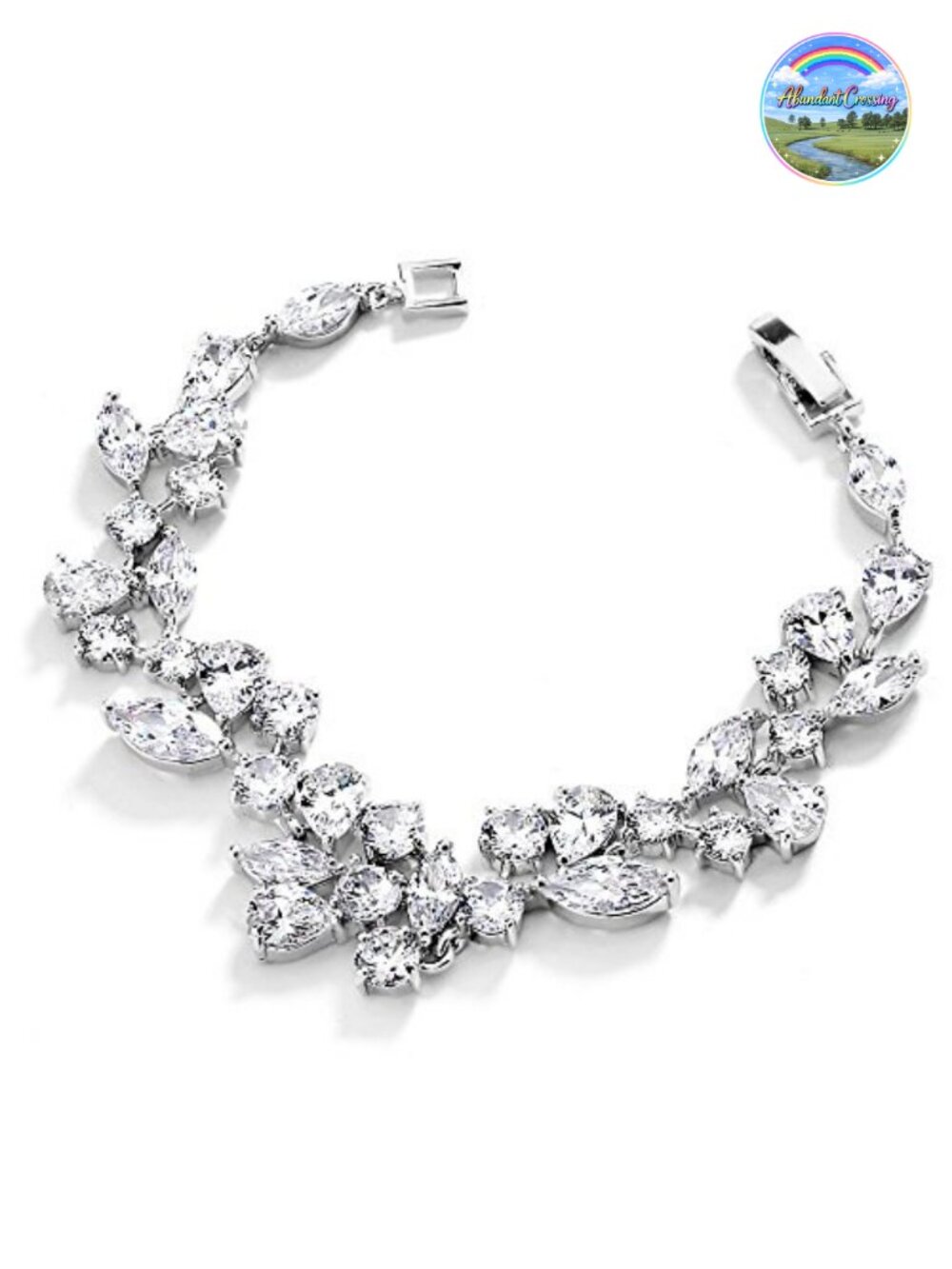 Mariell Mosaic Cubic Zirconia Bridal Wedding Bracelet Platinum Plated 8 Inch